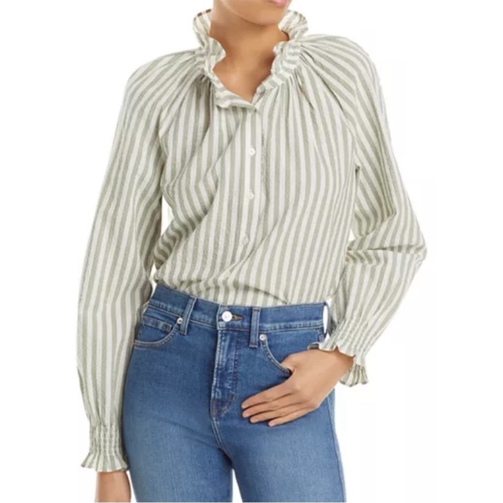 NEW Veronica beard jeans Callisto shirt dark sage/white